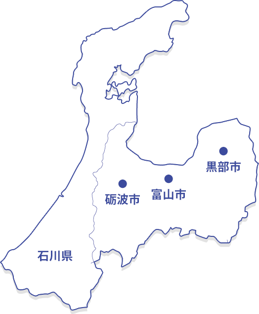 地図 - 富山市/黒部市/砺波市/石川県